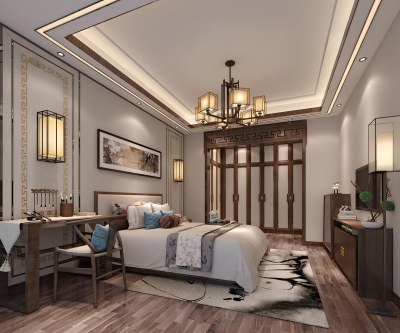 新中式卧室3D模型下载